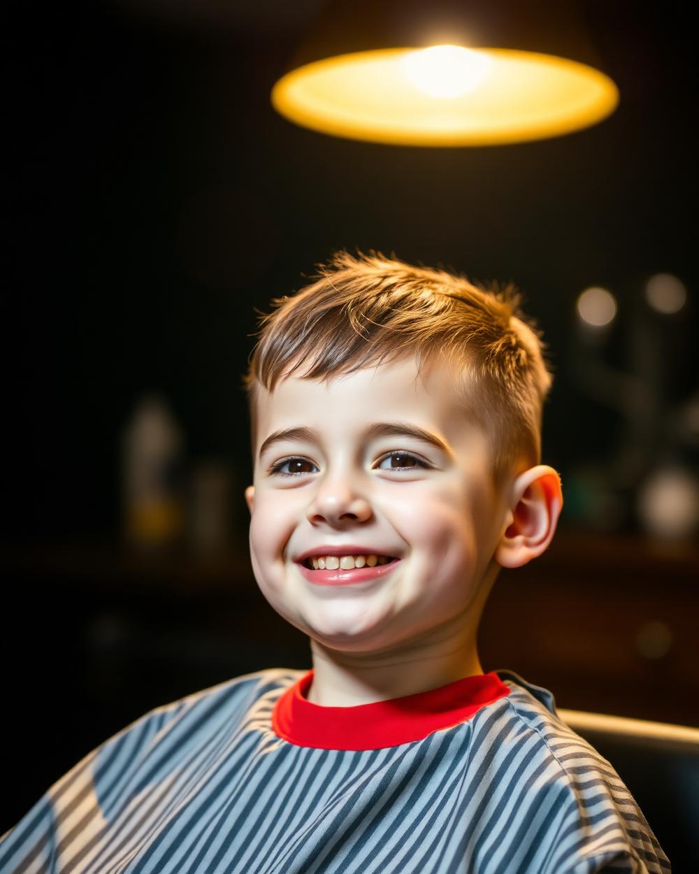 Young boy smiling after a kids haircut