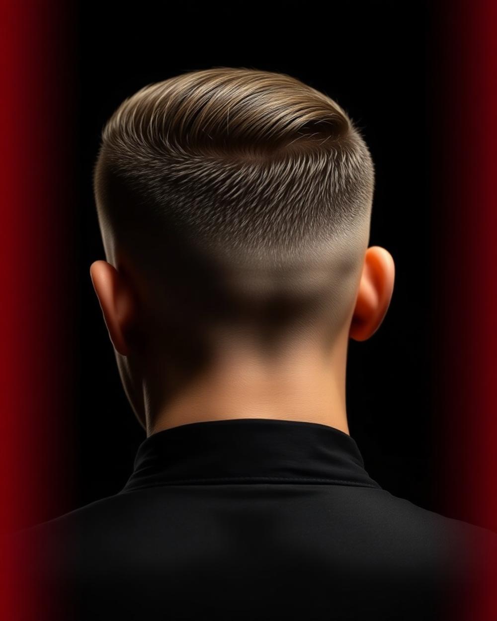 Crisp mid taper fade seen from behind